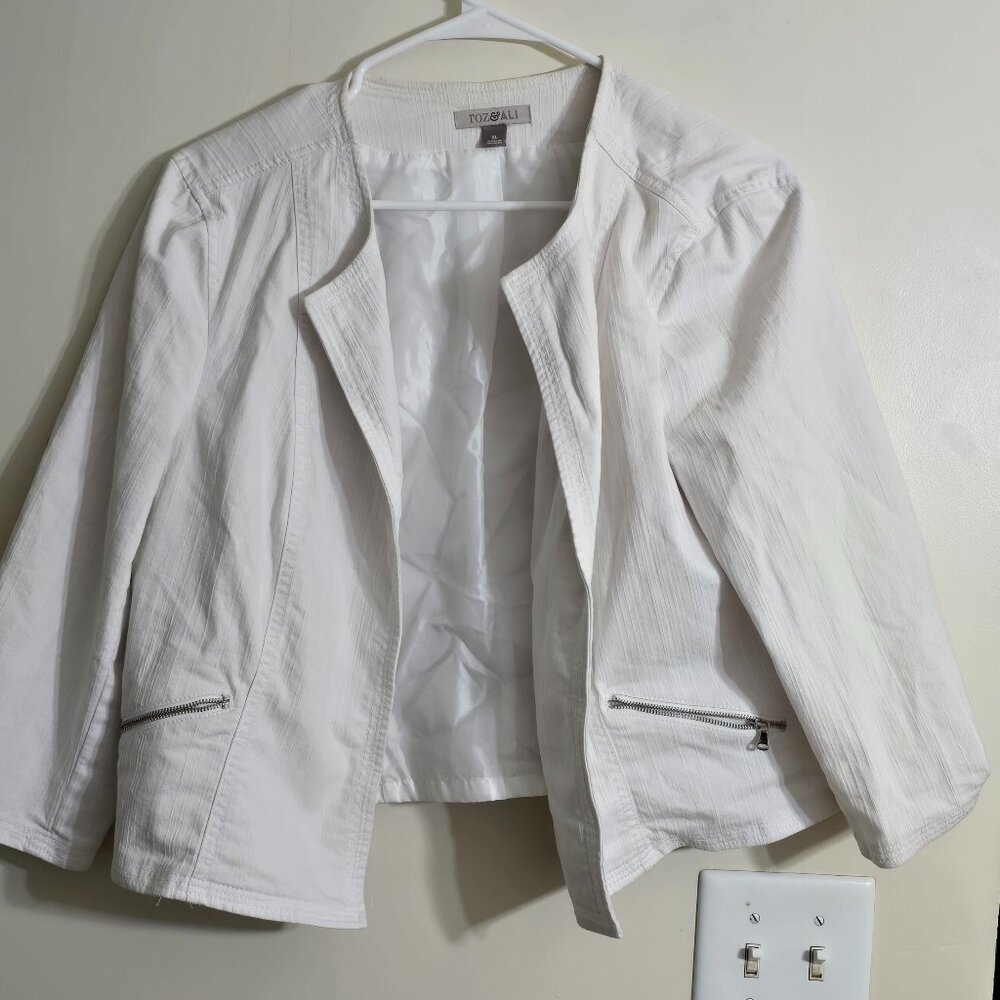 Women's White Size XL Double Zipper Jacket